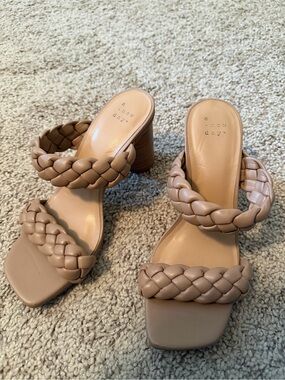 A New Day Braided Double-Strap Block Heel Sandals in Beige